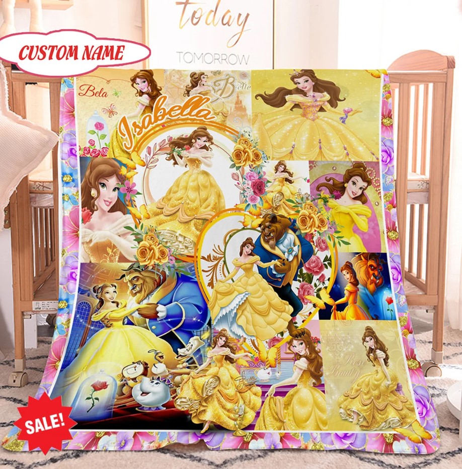 Personalized Bella Princess Kids Blanket Beauty And The Beast Fleece Blanket Princess Belle Gifts Disney Princess Blanket Custom Blanket